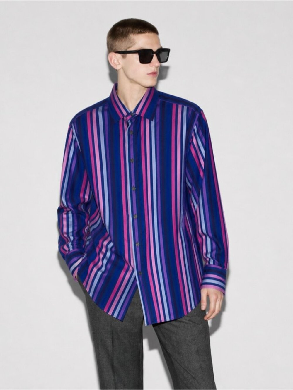 Duchamp London ITALY fabric Blue Striped structure Collar button down Shirt 17"